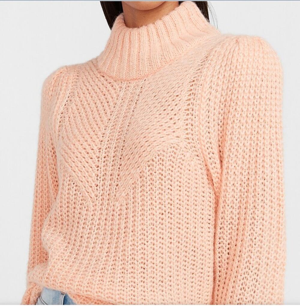 Express Women's Sz: L Pink Knit Mock Metallic Sweater Wool Alpaca Acrylic Blend